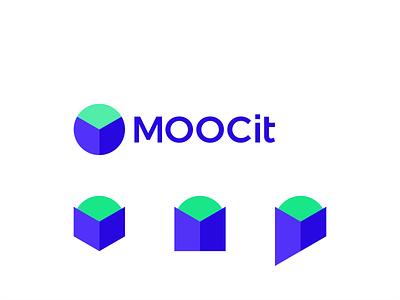 MOOCit, online learning logo design: M, open book, globe, person
