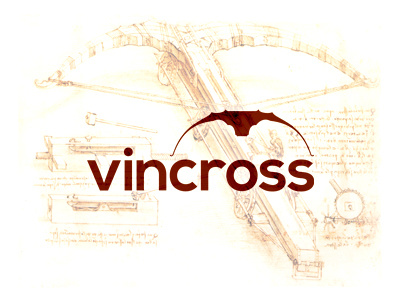 Vincross logo design ai artificial intelligence bat computer science crossbow design giant crossbow leonardo da vinci logo logo design robotics technology wings