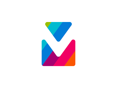 viaMail / via Mail, V M double monogram, logo design symbol icon agency app logo icon colorful stripes paths communication double letter mark monogram logo design logomark m mail mail email e mail minimalist modern mv negative space online digital saas studio v via