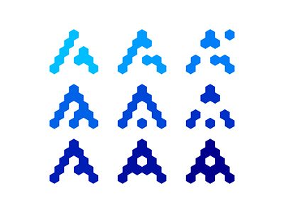 Letter A + blocks / modules / network logo design symbol