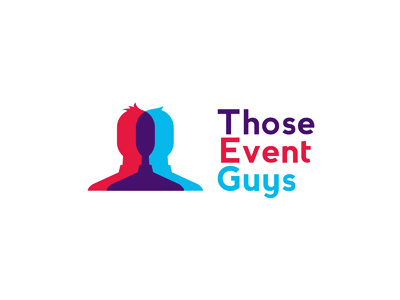 Those Event Guys logo design characters corporate events fun logo logo design microphone negative space organizers party planning planners weddings