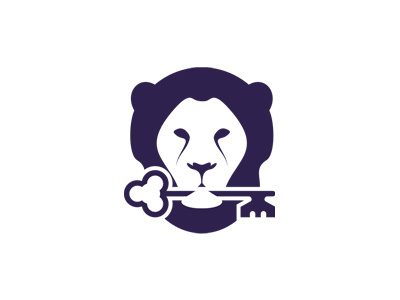 Lion holding key, logo design symbol