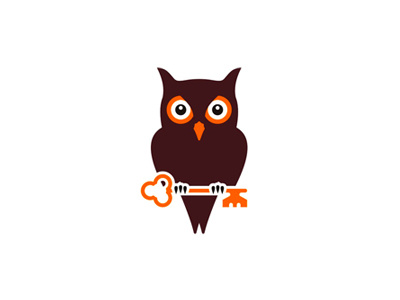 Owl holding key, logo design symbol