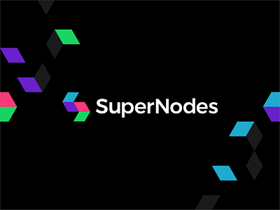 SuperNodes logo design: S letter, interactive arrows, blocks