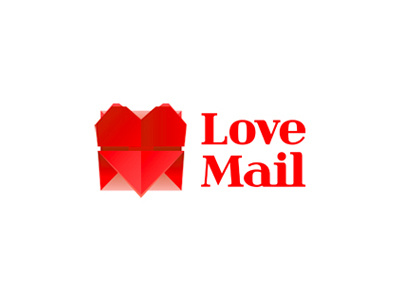 Love Mail logo design: heart, folded letter, envelope