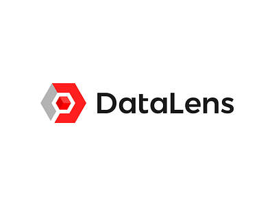 DataLens data management logo: D, L, data block, magnifying lens