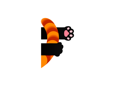 Furry Friends logo design: F letter from cats paws and tail