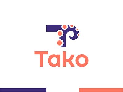 Tako food delivery tech startup logo design T + octopus tentacle