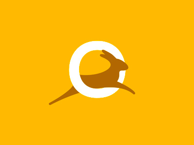 Jumping rabbit + O letter logo design symbol