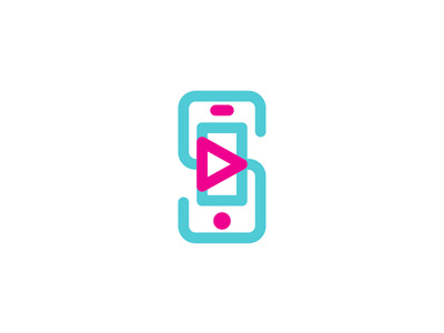 S + phone + play, social video app logo design symbol