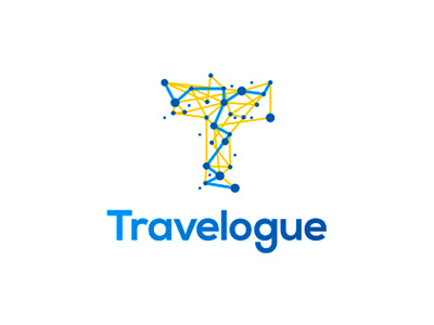 Travelogue logo design connections dots connections gps data coordinates intersections letter mark letter mark monogram locations pins logo logo design maps logs network networks paths directions t travel agency travel travelling traveling