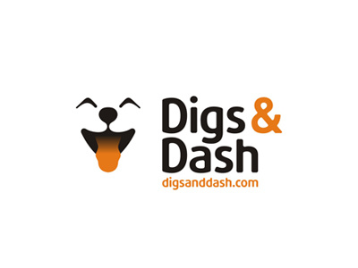 Digs & Dash logo design, cute dog smiling :) dog food foster home house happy logo logo design pets lovers puppy shelter smile tongue