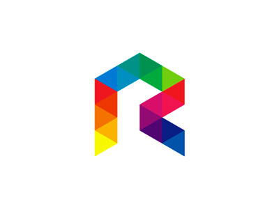 Colorful geometric R letter mark logo design symbol