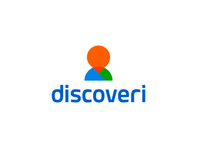 Discoveri logo design: pin + silhouette