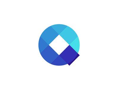 Q letter mark: circle + squares / logo design symbol
