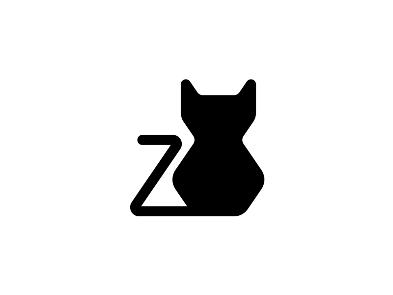 Cat + Z letter, logo design symbol [GIF] animated gif cat 9 lives catz flat 2d geometric letter mark monogram logo logo design pets tail vector icon mark symbol z