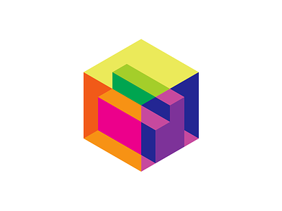 Letter D + cube for a 3D scanner, isometric logo design symbol