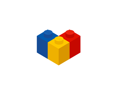 LEGO bricks + flag + heart shape, logo design symbol bricks fans community flag flat 2d geometric heart lego logo logo design rlug rolug romanian lego users group toys vector icon mark symbol