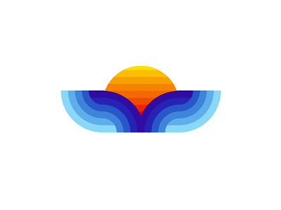 Whale tail / sea waves / sun, sunset, logo design symbol