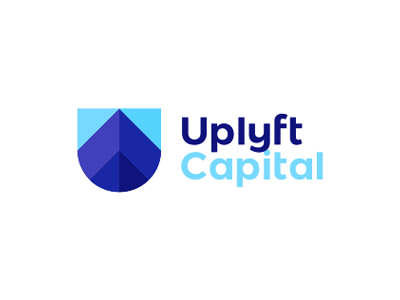U letter, shield, skyscrapers, arrows, finance logo design