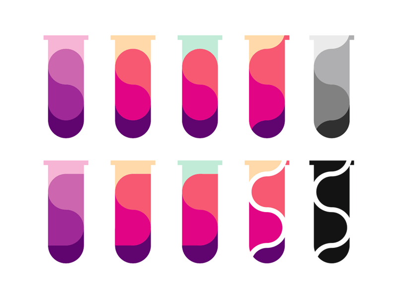 S letter + lab tube vial, selective perfumery shop logo symbol