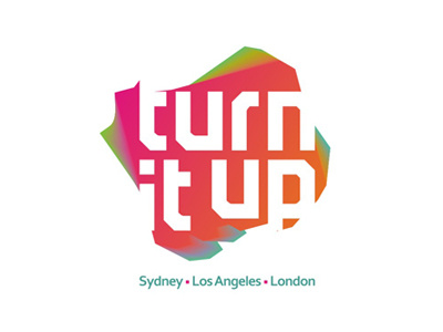 Turn It Up logo design brand branding colorful company creative custom made design edm electronic dance music house music clubbing identity label logo logo design logo designer logotype london los angeles management music music publisher record record label records records label sydney turn it up type typographic typography wordmark