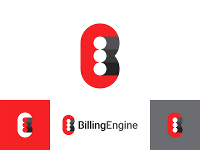 BillingEngine logo design: B E letters + engine pistons