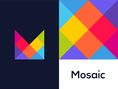 Mosaic, colorful modular M letter mark, logo design