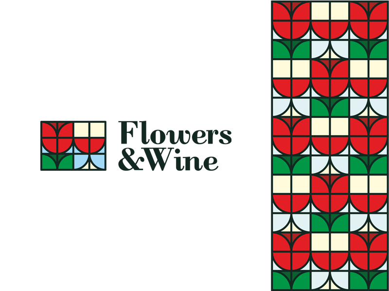 Flowers & Wine logo design + corporate pattern