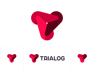 Trialog logo: 3 dynamic forces forming T letter abstract ai artificial intelligence brand identity branding colorful creative dialogue between software dynamic flat 2d geometric interactive letter mark monogram logo logo design logo designer modern saas app icon t tr vector icon mark symbol