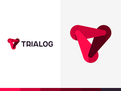 Trialog: ai, tr, software logo - 3 dynamic forces form T letter ai artificial intelligence brand identity branding colorful creative dialogue between software dynamic flat 2d geometric interactive letter mark logo logo design monogram t tr vector icon mark symbol