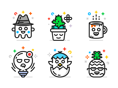 Character Icons (Freebie) ai bulb cactus coffe egg flat free freebie ghost icons line pineapple