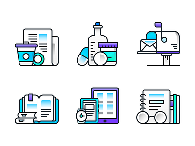 Icon Style V1 books devices flat icons line medicines news notebook postboox