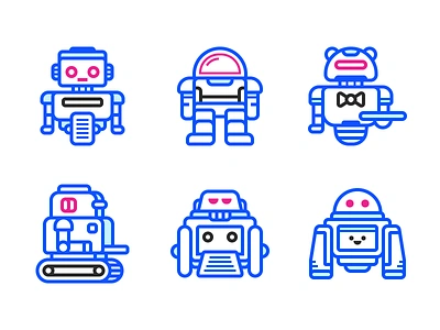 Robots Icons android droid flat icon illustration line robot