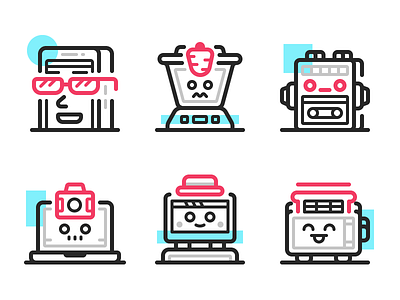 Funny Icons blender freebie icons illustration laptop onboarding pc phone player toaster