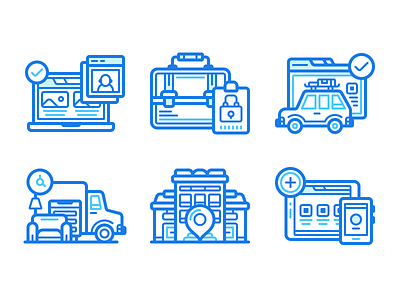 Blue Web Illos briefcase business car rental devices house icon illustration laptop moving