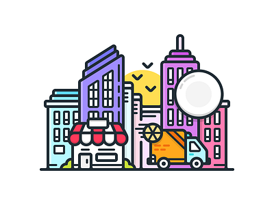 Pizza Delivery city delivery flat icon illustration line pizza shipping store