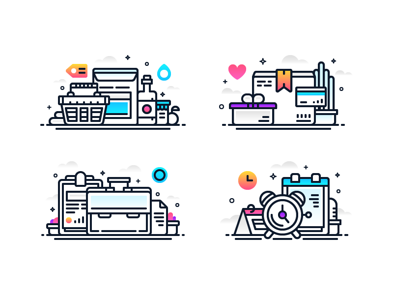 Line Gradient Illos 2 onboarding schedulem iconm gradient tome case business package shop illustration