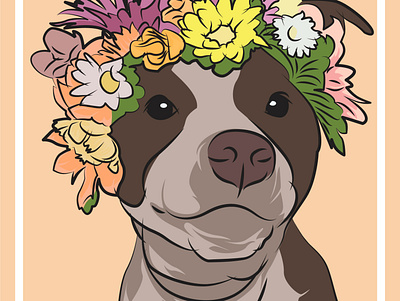 cutie animals dog dog logo doggy dogs flowers illustration illustrator pitbull portrait vector