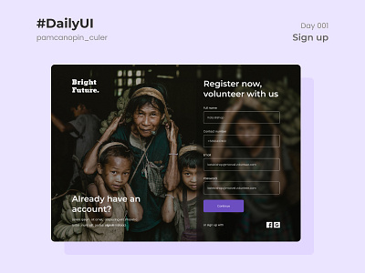 DailyUI Day #001 - Sign up (Volunteer site) branding ui uiux ux uxdesign web webdesign webdesigner