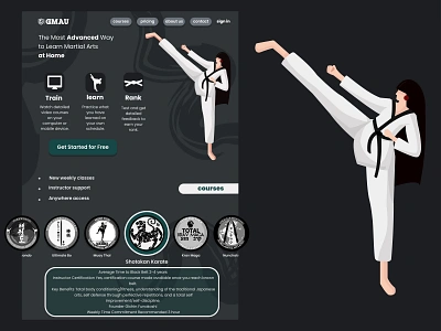 Martial Arts course dark ui design desktop girl gmau illustration karate martial arts redesign ui ux vector webdesign website