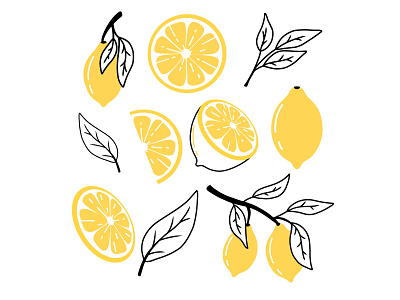 Set of lemons in doodle style.