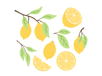 Set of lemons in flat style.