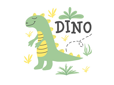 Children's poster with a cute green dinosaur. baby