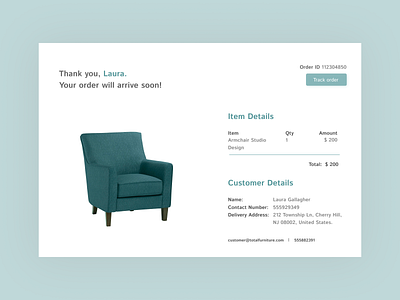 Email Receipt 017 armchair colors dailyui dailyuichallenge design design app design art email receipt furniture furniture store green ui uiux ux uxui