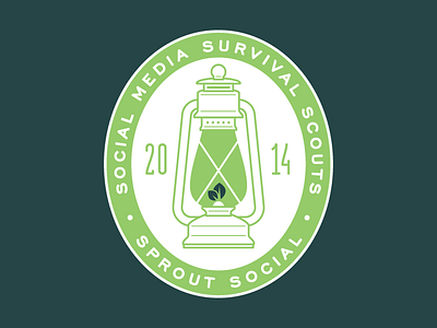Social Media Survival Scouts badge camp camping clean flame flat illustration lantern patch typography vector