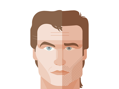 Patrick Swayze vs. Kurt Russell clean emotion face flat geometric illustration person vector