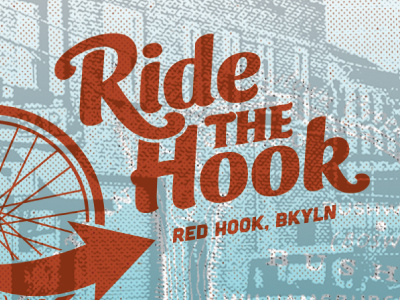 Ride the Hook arrow bike branding brooklyn grit grunge halftone hook identity logo overlay red script type typography wheel