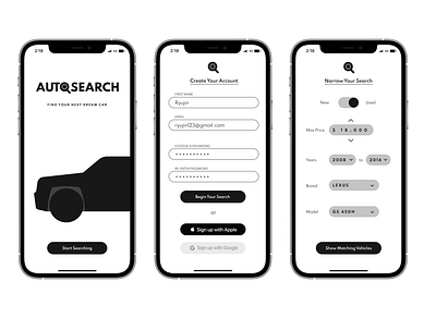 AutoSearch Sign-Up Pages - Design Sprint ios minimalist product design sign up flow ui uiux