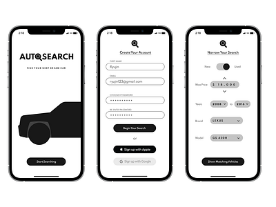 AutoSearch Sign-Up Pages - Design Sprint ios minimalist product design sign up flow ui uiux